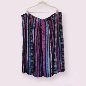 Vtg SHARON ANTHONY Striped Skirt Size 24W 90s Black Funky Crepe Rayon Textured